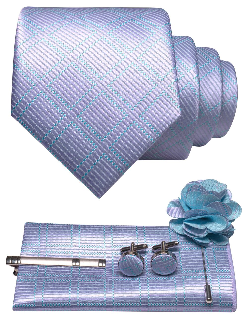 8841 Lavender Tie and Lapel Pin Necktie Pocket Square Cufflinks and Tie